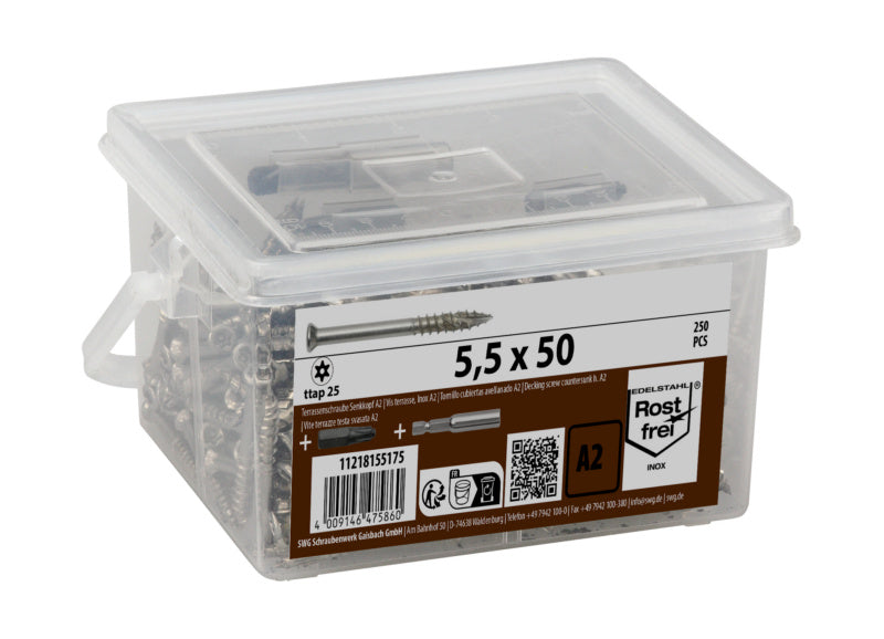 Surtido, cubo, tornillos para cubiertas, acero inoxidable A2, punta/adaptador de puntas