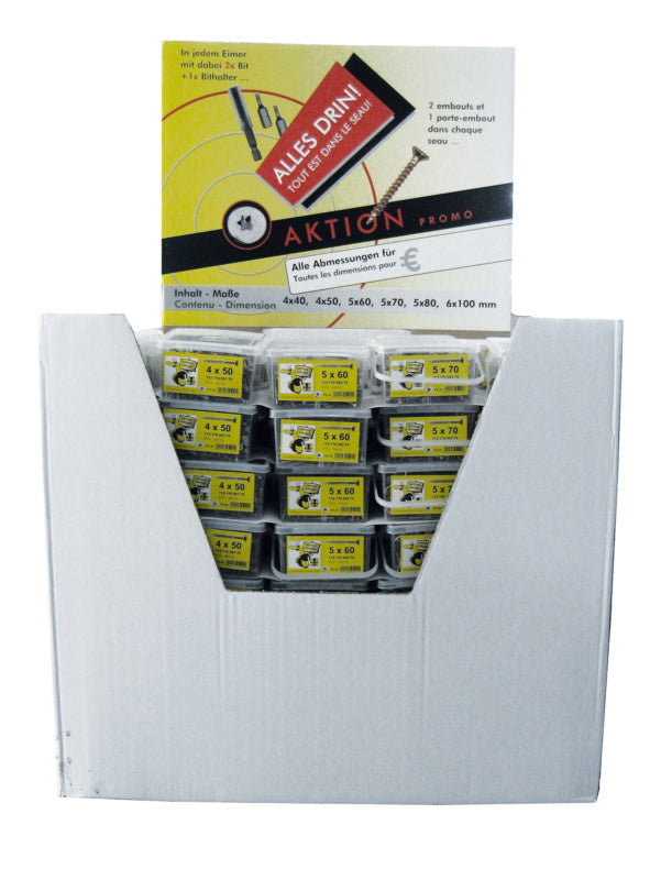 Surtido, cubo, tornillos para aglomerado TX, con punta/adaptador de puntas