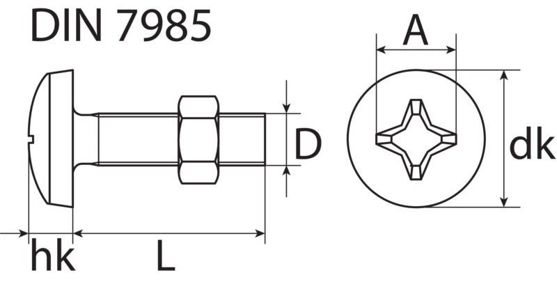 Threaded bolt, pan head, z/pl, DIN 7985 with nut