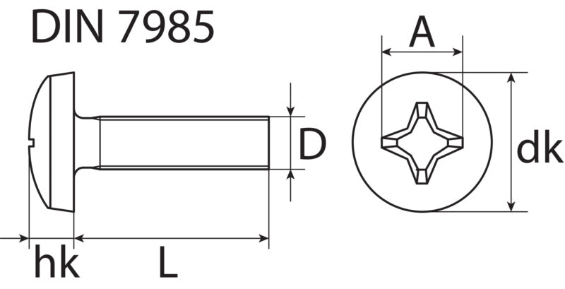 Gewindeschrauben PH Linsenkopf, verzinkt, DIN 7985