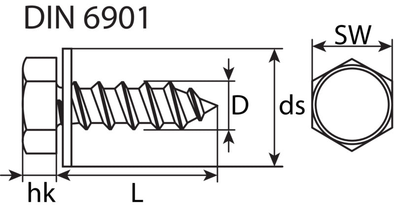 Blechschrauben mit Scheibe Sechskantkopf, verzinkt, DIN 6901