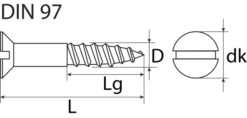 DIN 97 wood screw, brass, plain