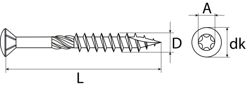 Terrassenschrauben TX Senkkopf, Edelstahl C1, mit Bit