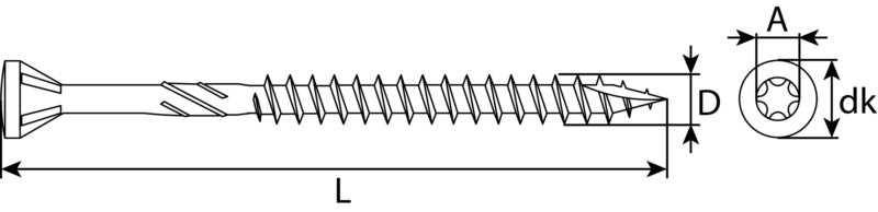Decking screw, A2 stainless steel, TX with bit