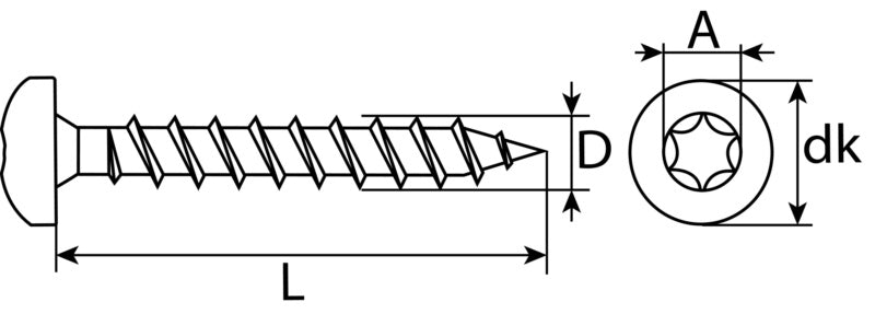 Vis bois et panneaux, tête cylindrique bombée, TX, avec embout, filetage total, acier zingué