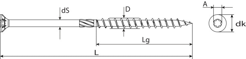 Wood construction screw, countersunk head SWG