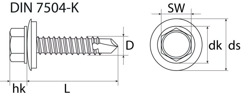 Dr. scr., hex hd w. sealing wshr, z/pl, DIN 7504-K