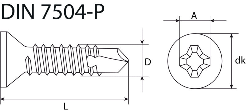 Tornillo autoperforante, cabeza avellanada, cincado, DIN 7504-P