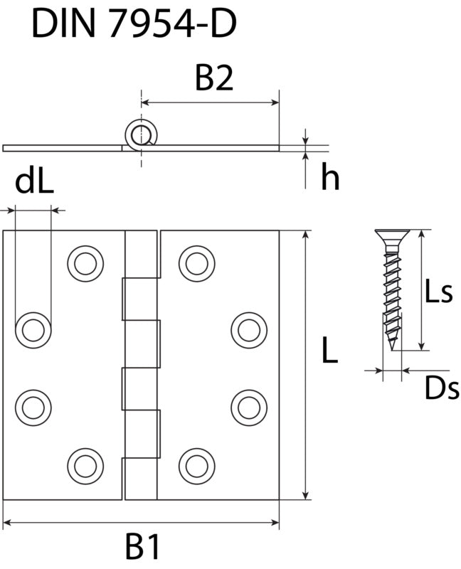Hinge, rolled wide with screws