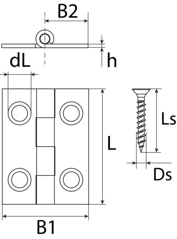 Box hinge with screws