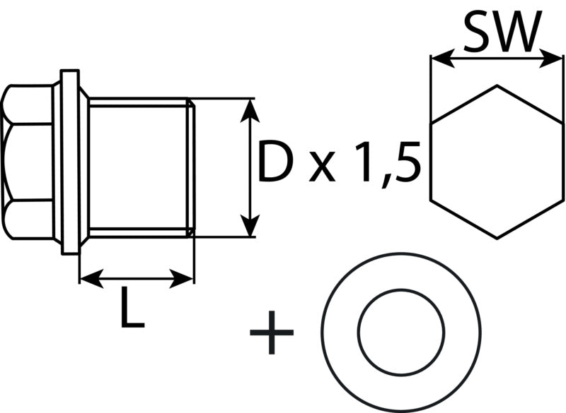 Ölablassschraube M20 x 1,5 x 14 mit Dichtring, Stahl verzinkt