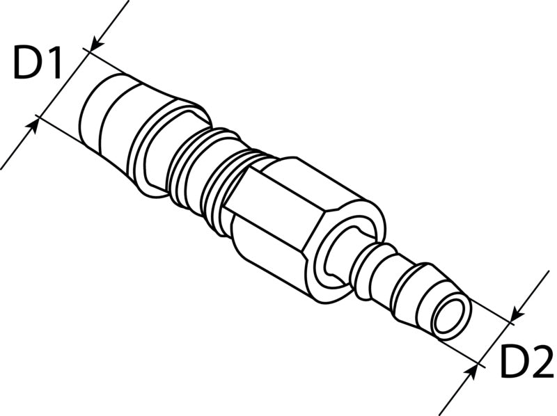 Hose connector, straight reducer connection piece