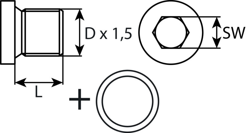 Ölablassschraube M22 x 1,5 x 14,5 mit Dichtring, Stahl verzinkt