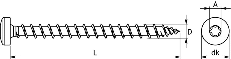 HOX pan head, full thread with bit