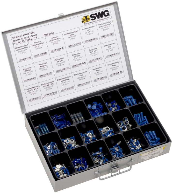 Assortment, cable connectors, blue