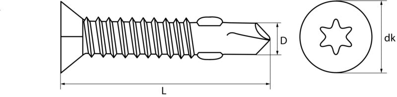 Wing-tip drilling screw, TX drive