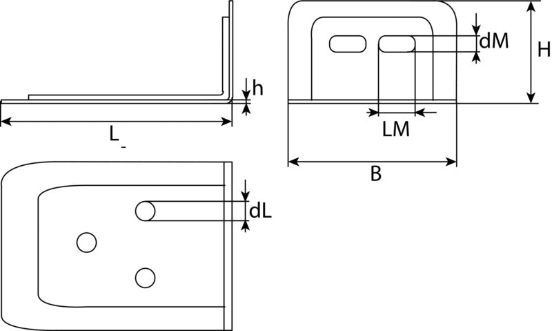 Soporte, interno, acodado, 2 ranuras