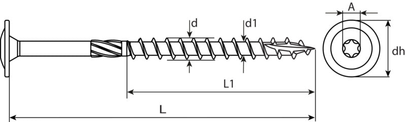 Timber screws TX washer head, zinc-plated