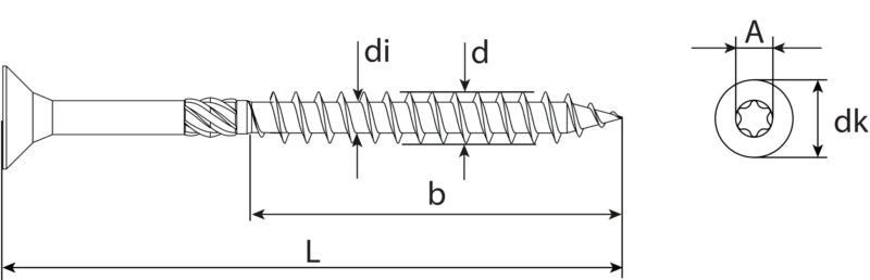 Tornillo para madera de construcción, cabeza avellanada, rosca parcial