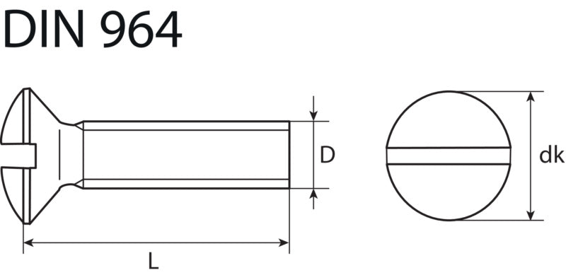 Thr. bolt, rsd c/sunk hd, A2 st/stl, DIN 964 w/nut