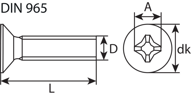 Thr. bolt, c/sunk head, z/pl. DIN 965 with nut