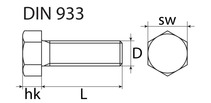 Gewindeschrauben 8.8 Sechskantkopf, verzinkt, DIN 933