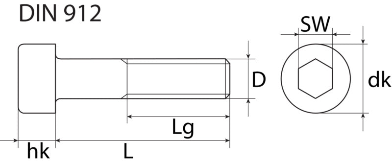 Vis métaux 8.8, tête cylindrique, 6-pans creux, acier zingué, DIN 912