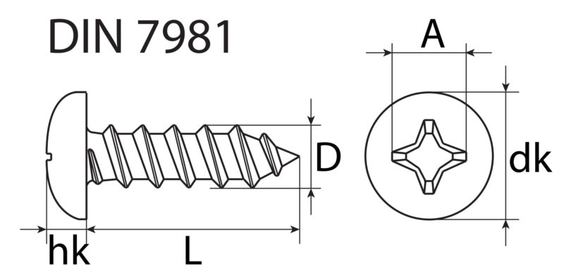 Tornillo rosca chapa, cabeza alomada, cincado, DIN 7981