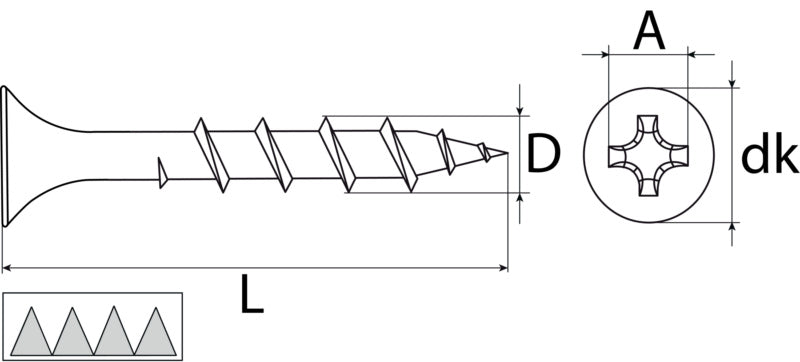 Vis plaque de plâtre, filetage à pas grossier, PH, acier phosphaté