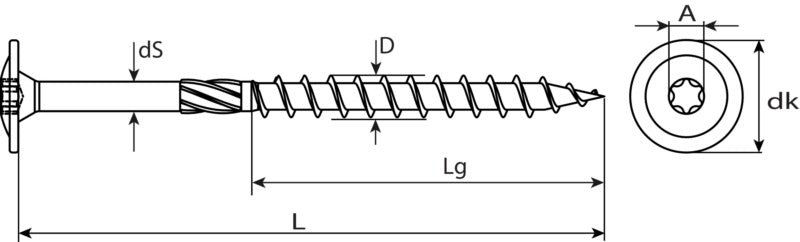 Timber screws TX washer head, partial thread, A2 stainless steel