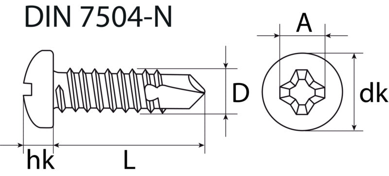 Drilling screw, pan head, zinc-plated, DIN 7504-N