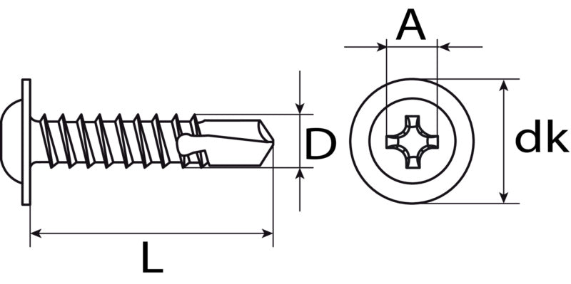Drilling screw, p/hd w/pressed washer, z/pl black