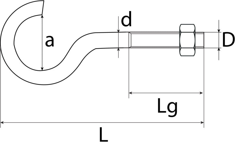 Metric screw hooks, bent, zinc-plated
