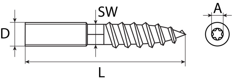 Stud screw with TX and SW drive