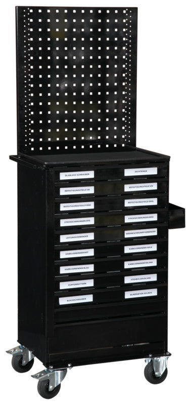 Carro de taller, equipado, negro, con rodillos