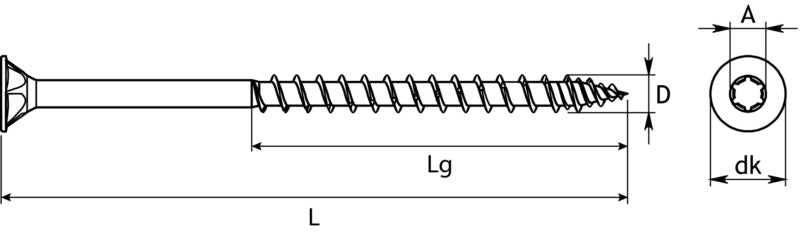 HOX Profiholzschrauben HX Senkkopf, Teilgewinde, Edelstahl A2, mit Bit