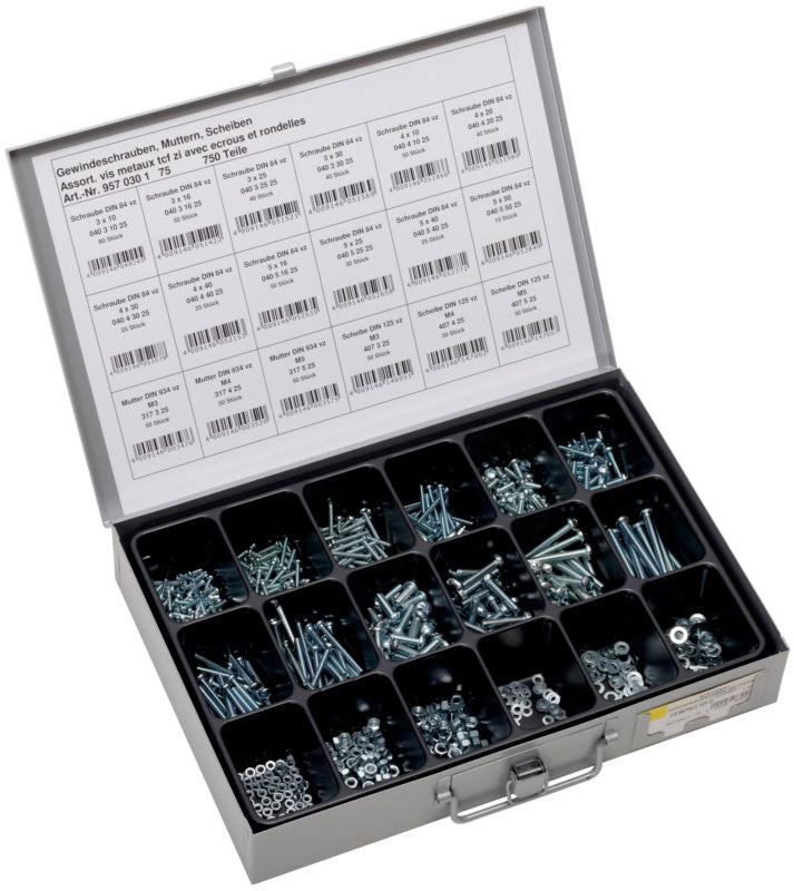 Assortiment de vis filetées, écrous et rondelles