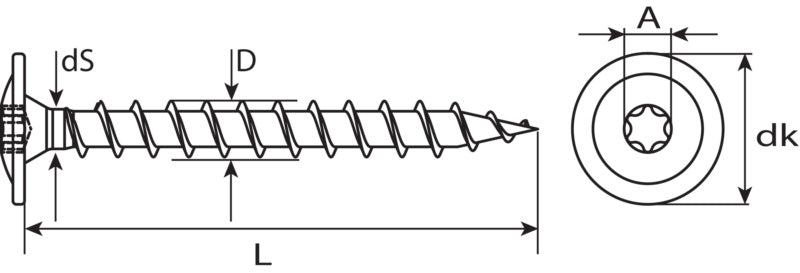 Timber screws TX washer head, full thread, A2 stainless steel