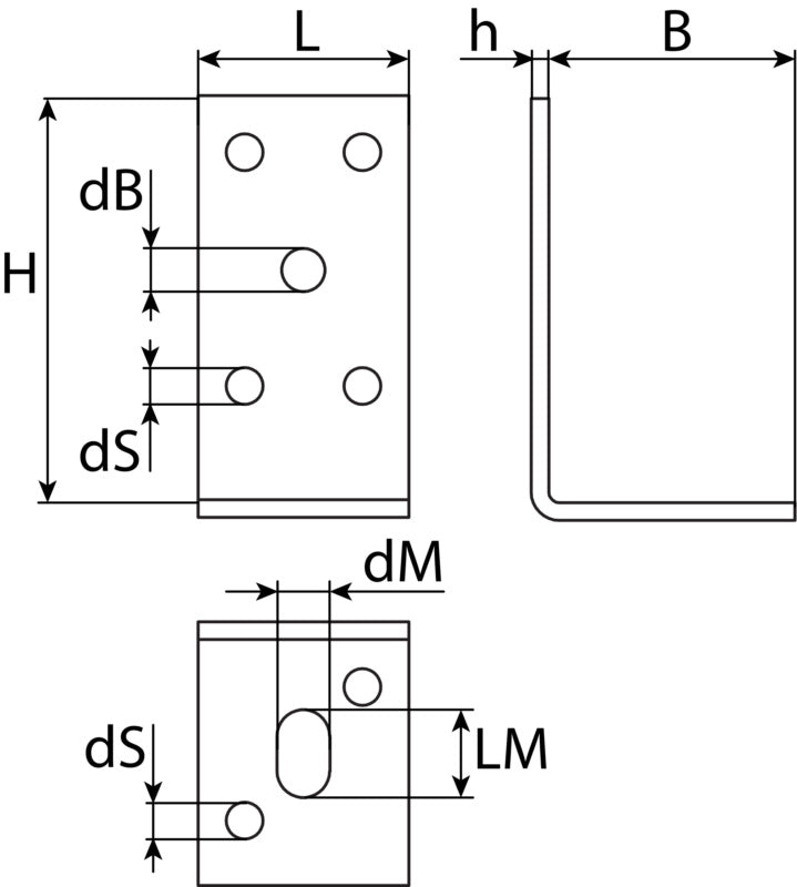 Screw-on post anchor, L-shape with slotted hole